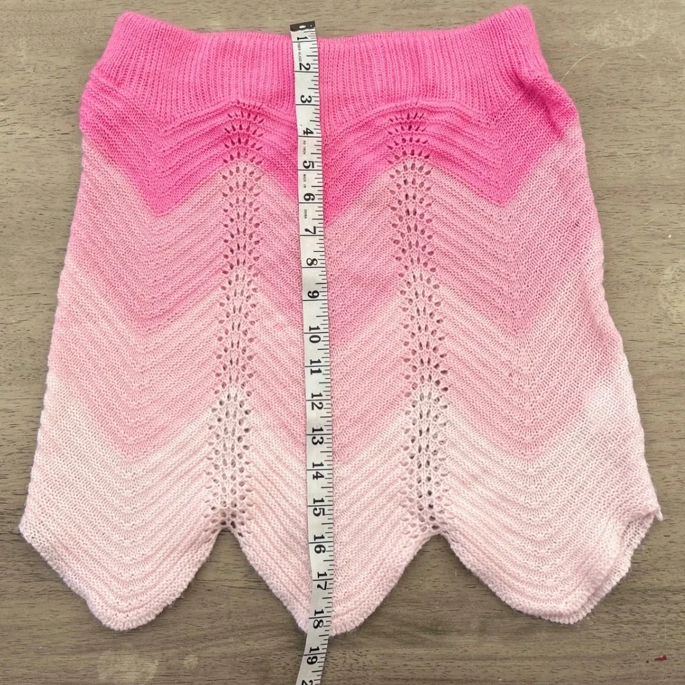Pink Ombre Chevron Knit Mini Skirt Scalloped Hem Pointelle Size Large 528-11